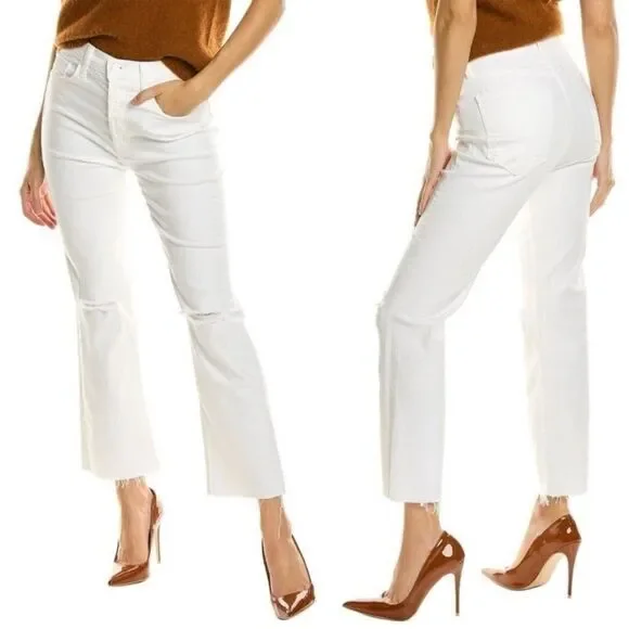 Mother The Tripper Ankle Fray White Jeans Size 24